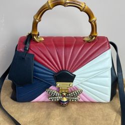 Authentic Gucci Calfskin Queen Margaret Bamboo Top Handle Bag