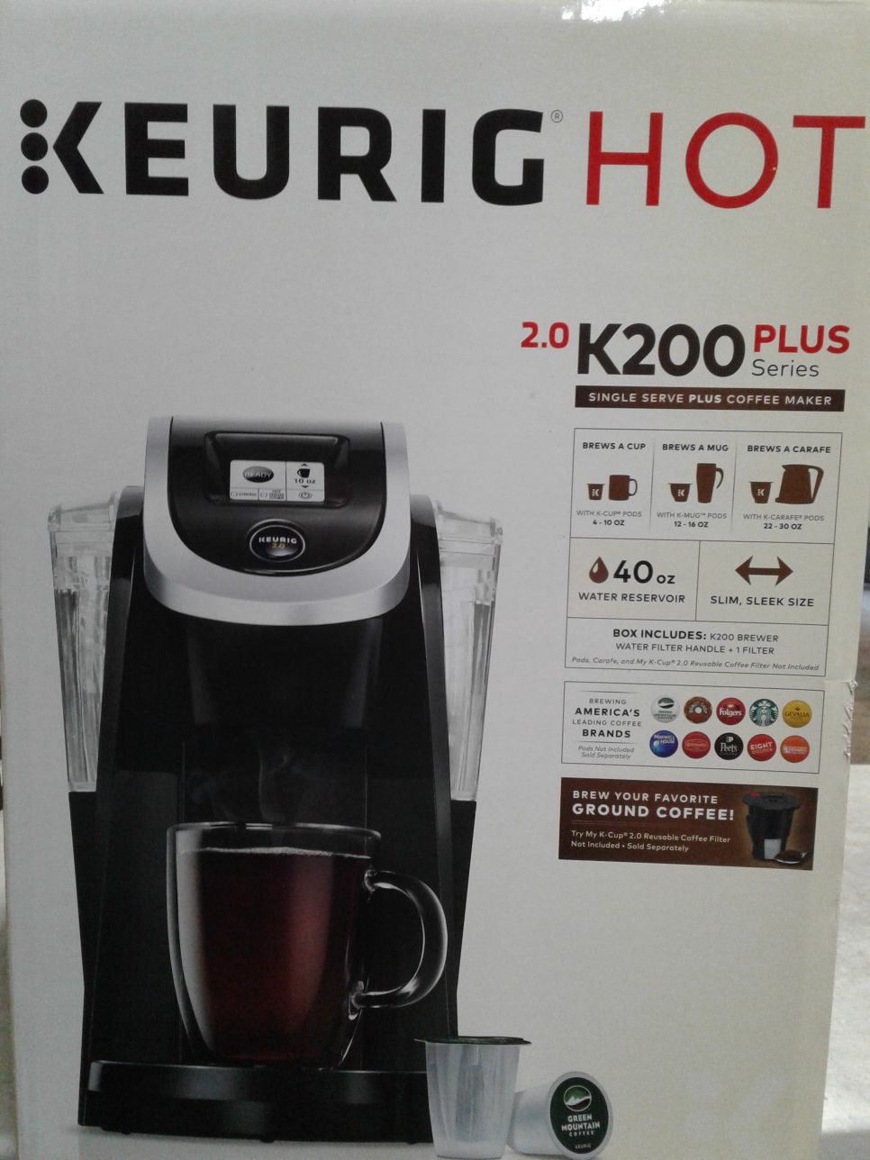 KEURIG HOT 2.0 K200 PLUS SINGLE SERVE K-COP POD COFFEE MAKER (#K2.0-200) NEW ☆