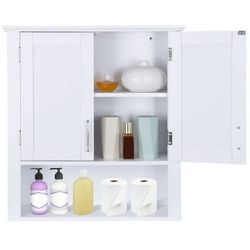 New White Wooden Bathroom Kitchen Wall Cabinet Storage Cupboard 3 Organizer Shelves Save Space