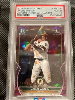 2023 BOWMAN DRAFT Jacob Wilson CHROME-FUCHSIA LUNAR REFRACTOR (#34/199) rookie card  psa 8