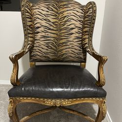 Ralph Lauren Wingback Leather & Animal Print Accent Chair 