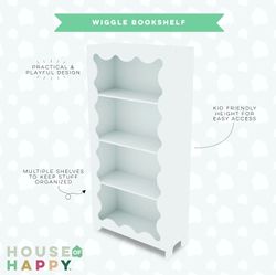 House of Happy Wiggle Bookshelf, White for Kids Classroom, Kids Playroom or Kids Bedroom