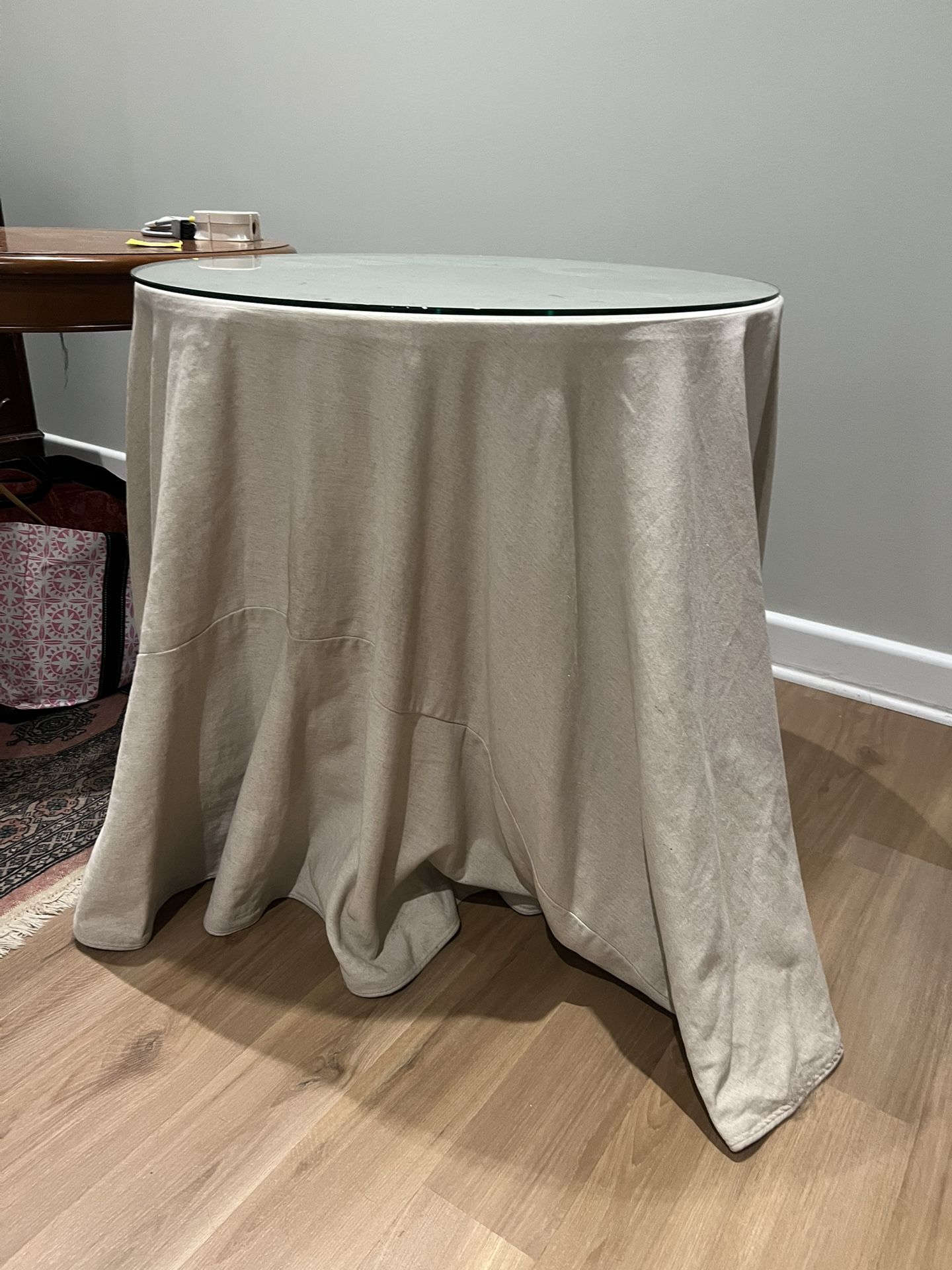 End table With Glass Top & Drape