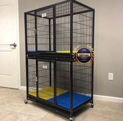 Double stacked dog pet cage kennel size 37” medium with plastic floor grid new in box