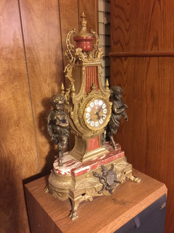 LOUIS XIV Clock Cherub On Hoof Antique mantle clock