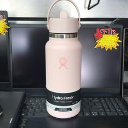Hydro Flask 32 Oz Wide Mouth Travel Bottle Flex Straw Cap Trillium Pink Brand New Save!