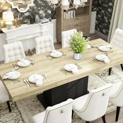 Modern Extendible Din ing Tabl e, Rectangular Space-Saving Expandable Dining Tabl e, Oak&White