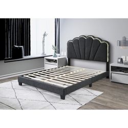 Brand Gray/Biege/Black Linen LED Twin Platform Bedframe