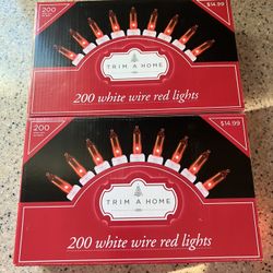 Two Boxes Of Red Lights With White Cords Total Of 300 Lights New