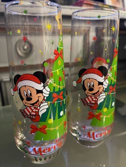 Disney Mickey & Minnie Mouse Stemless Christmas 9 OZ Flute Glasses