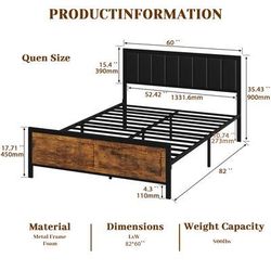 Queen size metal bed frame with upholstered head board