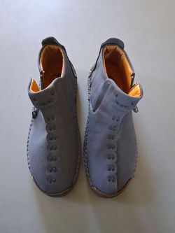 Blue Leather Ankle Boots with Side Zipper