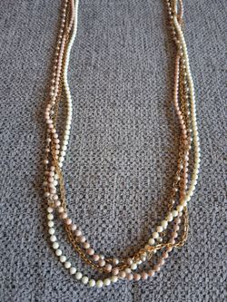 Vintage Cream Tan and Gold Multi Strand Necklace