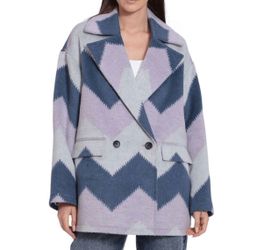 Avec Les Filles purple blue chevron boho oversized wool blend jacket coat L