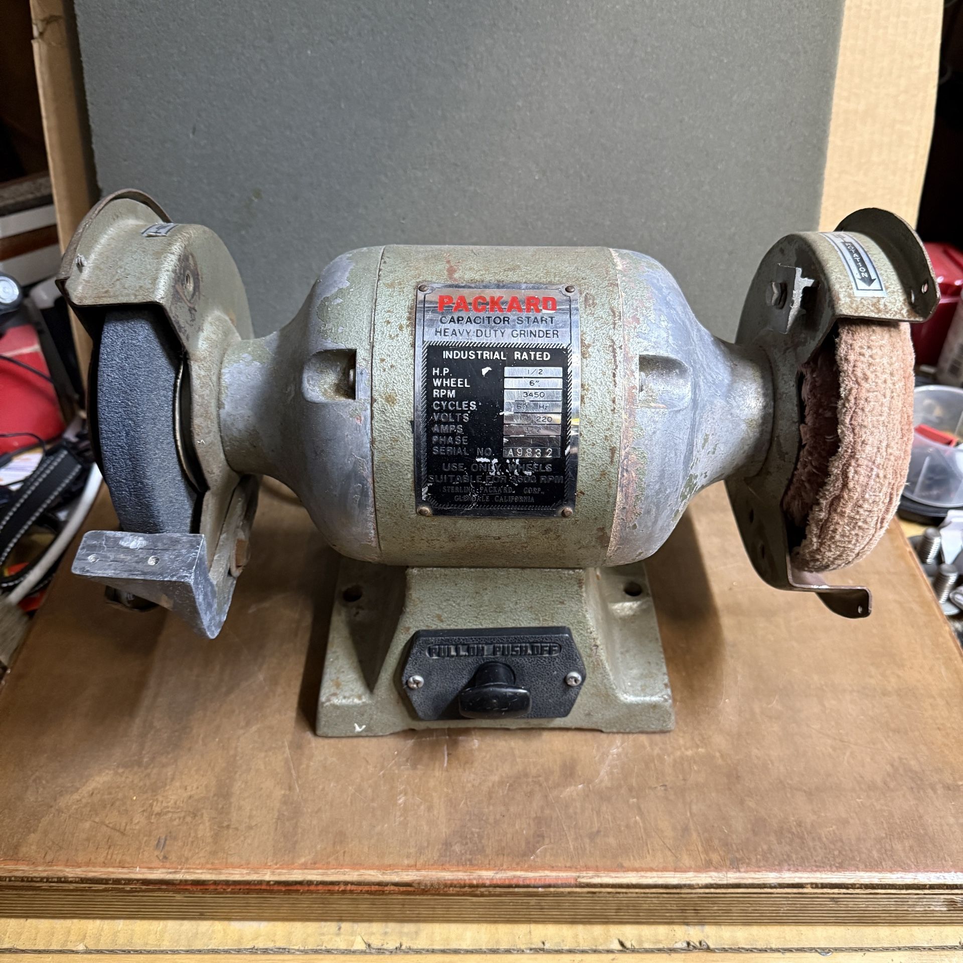 STERLING PACKARD 1/2 HP 6” BENCH GRINDER 3450 RPM Strong motor and good clutch, new Grounded Plug