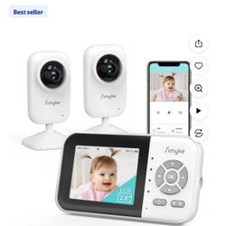 Simyke Dual Camera Video Baby Monitor, 2.8" LCD, Wireless, Night Vision, 2-Way Audio, App Access, 1200ft Range, Feeding Timer, Temperature Sensor, Por