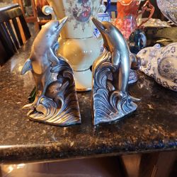 Vintage Brass Dolphins Book Kends