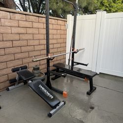 Bench/Squat Rack And Weights
