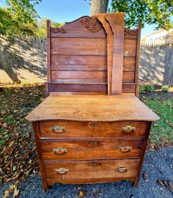 Old Victorian bedroom set includes headboard, frame, bureau, bed frame solid wood