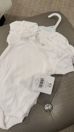 Brand New With Tags Bon Bebe Baby Set Of 3 White Cotton Onesies