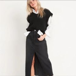 Old Navy High-Waisted Black-Wash Split-Front Maxi Non-Stretch Jean Skirt
