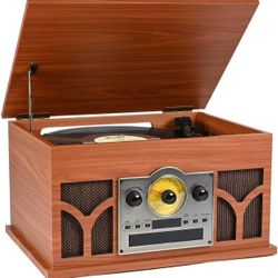 Record Player 10-in-1, Turntable with Built-in Speakers Three Speeds Vinyl Record Player Wireless Playback Brown 