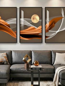Set of 3 Modern Abstract Framed Wall Art 24x36