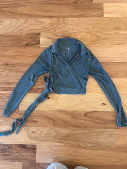 Blue long sleeve tie top