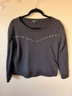 Women’s faded black studded crewneck sweatshirt