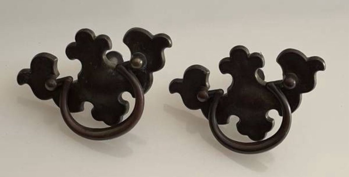 Vintage Set Of 2 Brass Swan Neck Drop Bail Pull Handles Knobs With Screws Included DIY Project