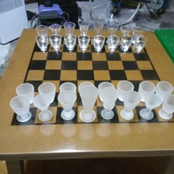 Wooden Chess Table Shot Glass Pieces
