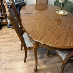 Antique Table With 2 Leaves And 6 Chairs With Original Cane Backing 