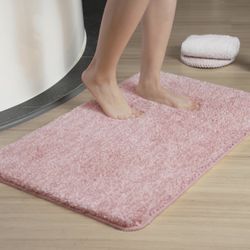 24”x36” Cherry Pink Fluffy Luxury Quick Dry Non-Slip Extra Thick Bathroom Rug