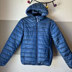 Cat & Jack Kids Large Hooded Fleece Lined Zippered Puffer Blue Warm Jacket 