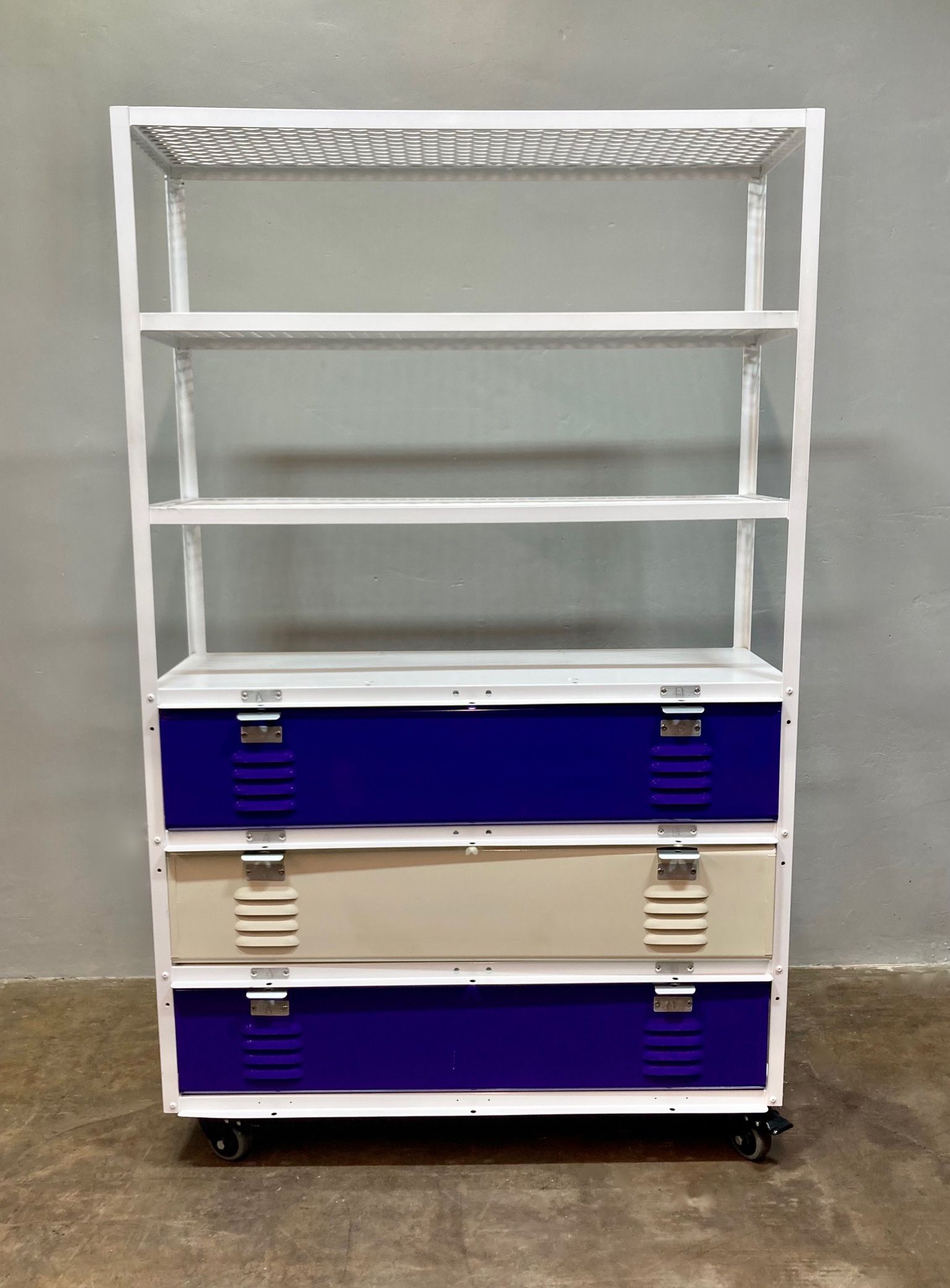 Custom 3 X 3 Locker Basket Unit on Casters With Expanded Metal Shelves