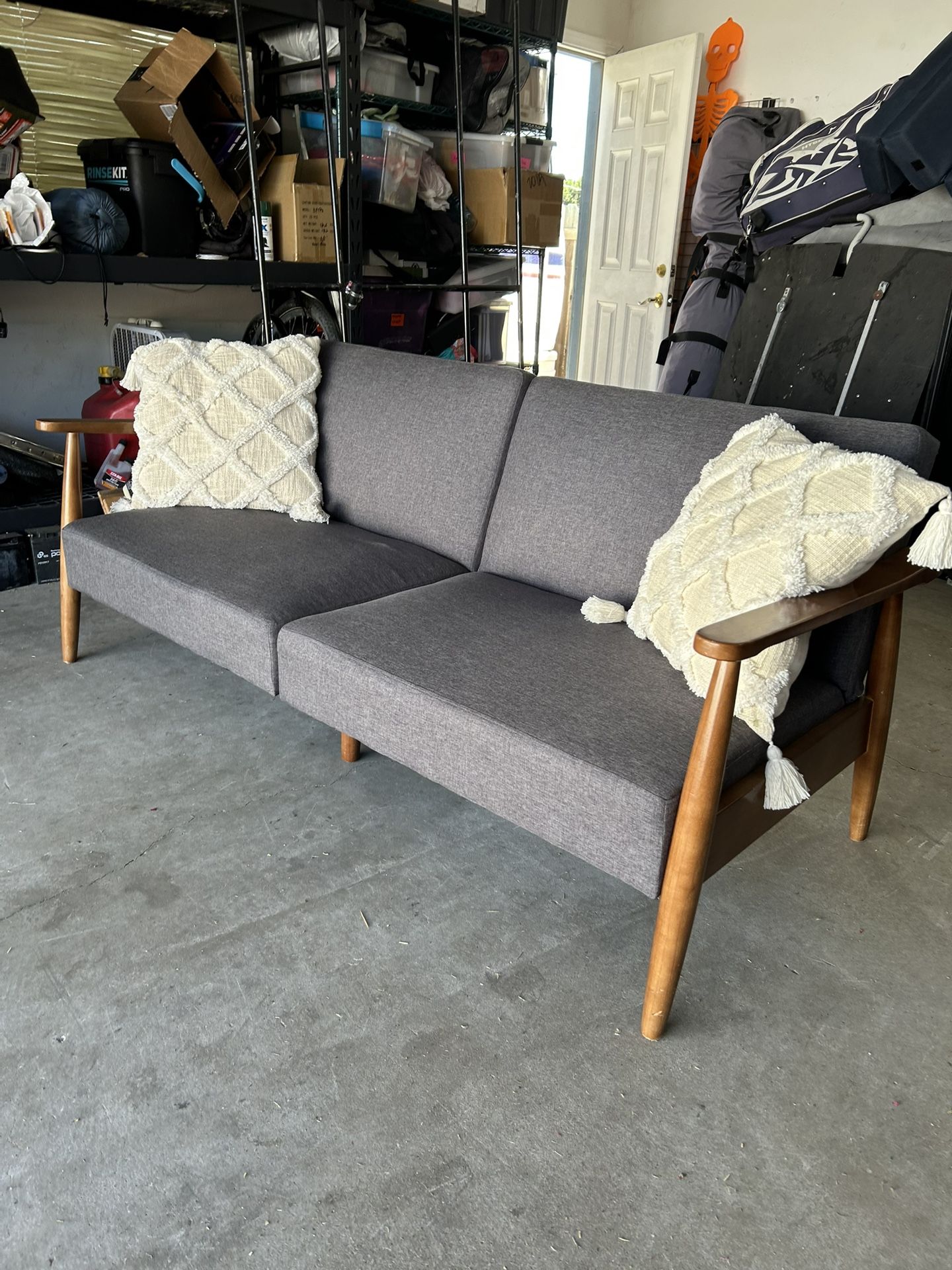 Like New Gray Futon With Wood Arms - Can Deliver 🛻
