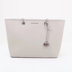 Michael Kors Large Shania 35F0SI4T7L Chain Tote Bag In Pearl Grey
