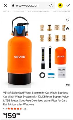 VEVOR Deionized Water System for Car Wash, Spotless Car Wash Water System with 10L DI Resin, Bypass Valve & TDS Meter, Spot-Free Deionized Water Filte
