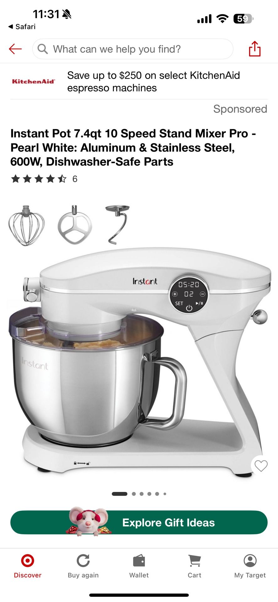 Instant Pot 7.4qt 10 Speed Stand Mixer Pro - Pearl White: Aluminum & Stainless Steel, 600W, Dishwasher-Safe Parts