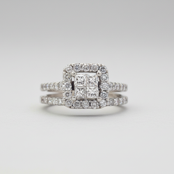 14K White Gold Engagement & Wedding Ring Set - 1.09ct