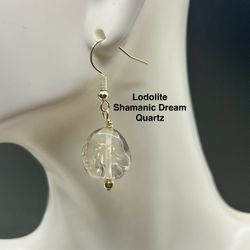 Lodolite Shamanic Dream Quartz Genuine Stone Handmade Earrings