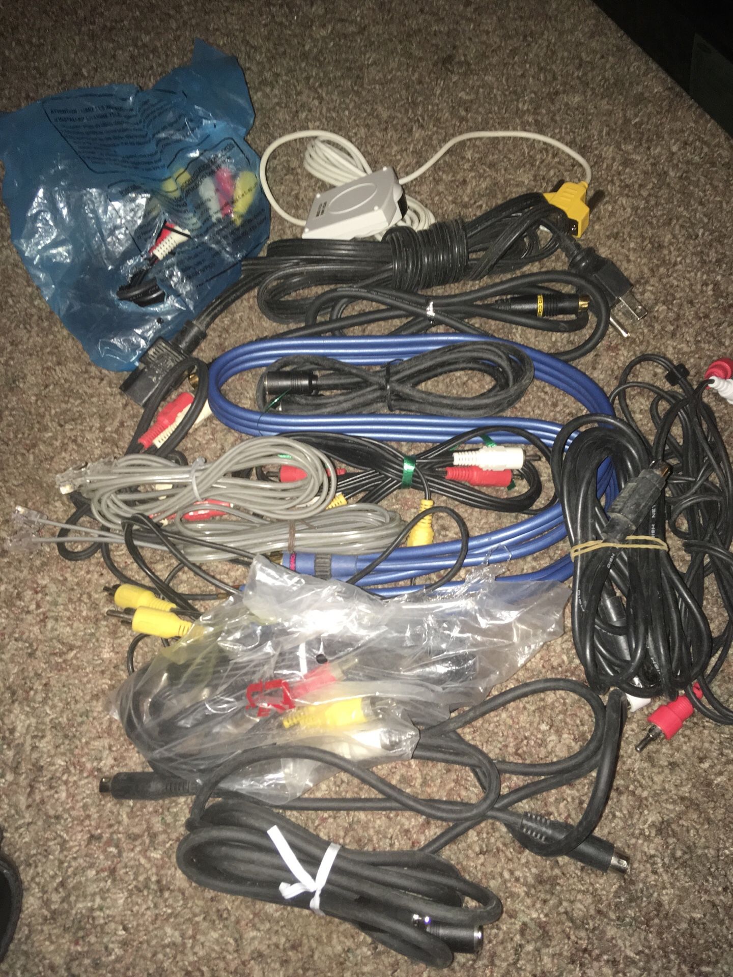 New and used audio video cables telephone cables power cable lot