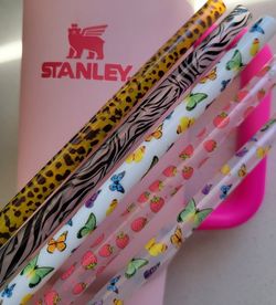 NEW RELEASE Prints! 12" 10MM Premium Jumbo Fat Straw STRAWBERRY Butterfly Zebra Giraffe Animal Spotted Tumbler Replacement Set Premium