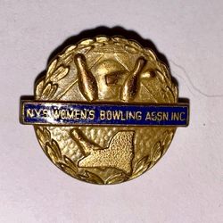 Vintage NYS Women’s Bowling Assn Inc Enamel Pin A.E. Co Utica NY Gold Tone