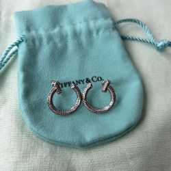 Tiffany & Co. Letter Logo 18K White Gold with Diamond Earrings