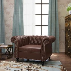 Brown Faux Leather Chesterfield Club Chair w/ Tufted Back [NEW] **Retails for $290