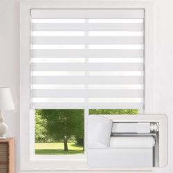 LazBlinds No Drill Zebra Blinds for Windows 40" W x 72" H, White 0006