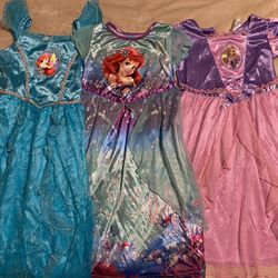 3 Girls Disney Princess Pajamas Night Gowns Size 5 6