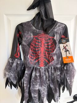 Girls Red Glitter Skeleton Costume