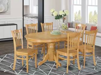7-Piece Oval Natural Oak Finish Solid Wood Top Dining Set